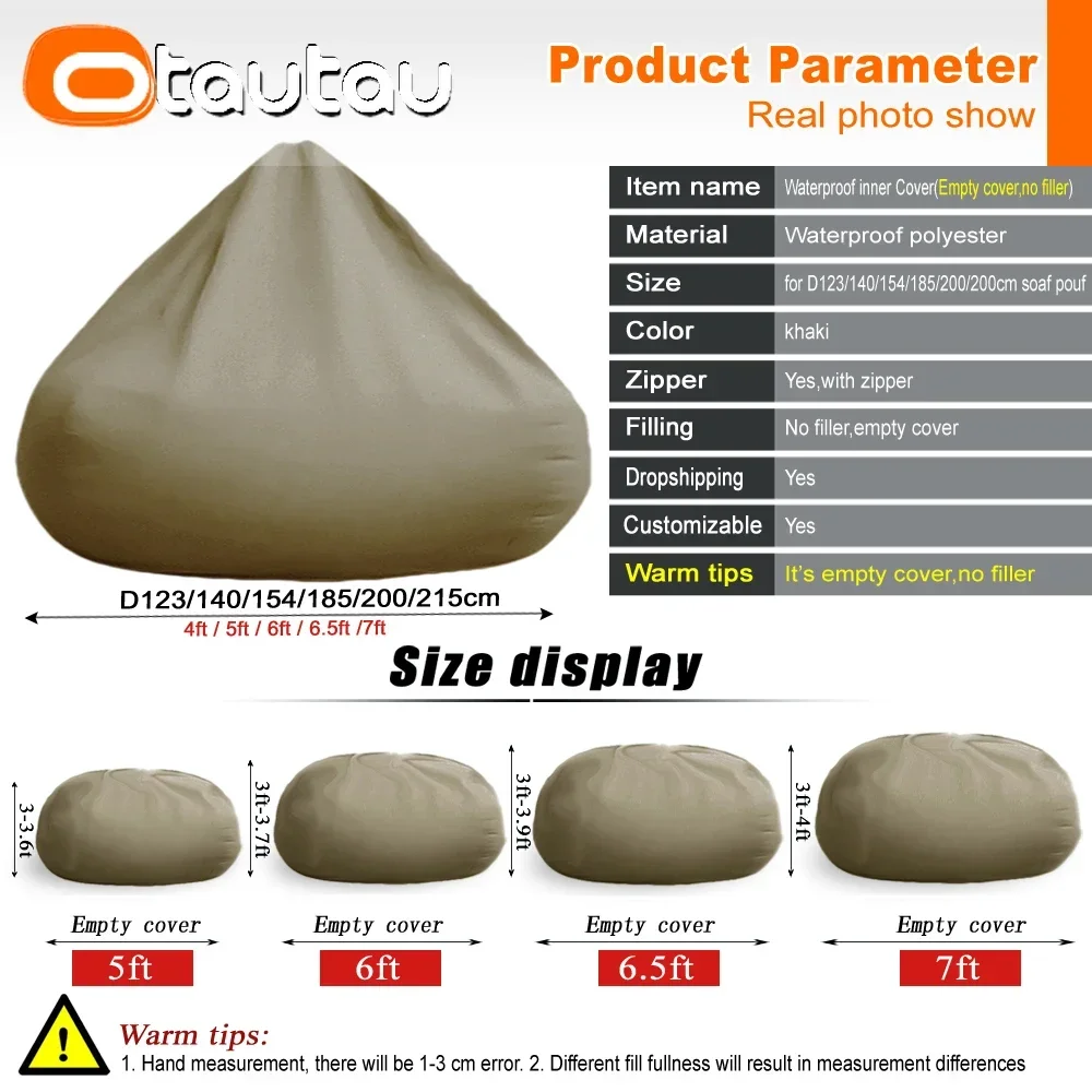 OTAUTAU Giant Outdoor Bean Bag Pouf Cover Without Filler Garden Beach Pool Waterproof Beanbag Lounger Recliner Sofa Bed DD022