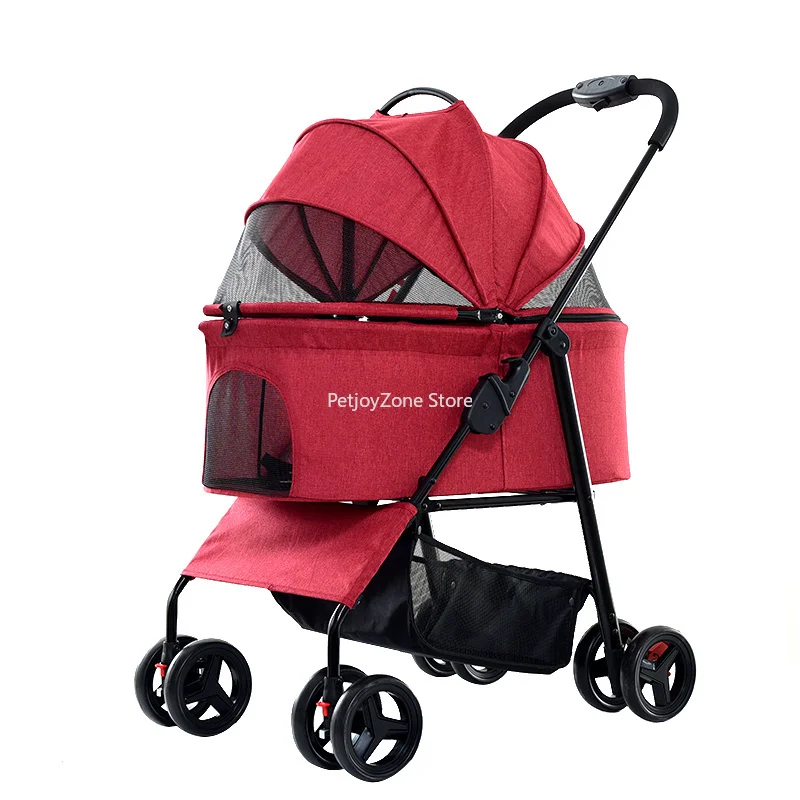 

Pet Stroller Cat Dog Stroller With Storage Basket Foldable Lightweight Dog Carrier Trolley Jogging Stroller