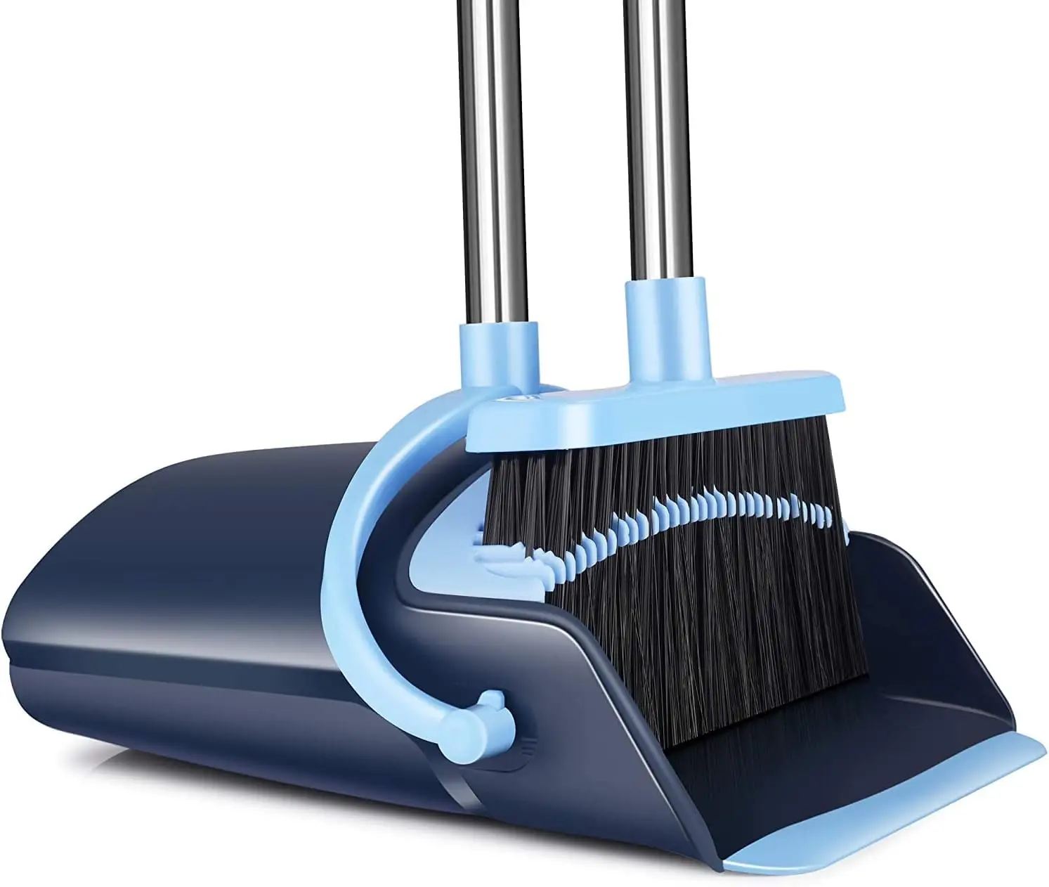 

Long Handle Broom and Dustpan Set with Scraper for Indoor Outdoor Floors Pet Hair Cleaning