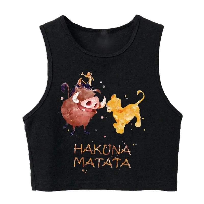 Manga 90s Tank Top Hakuna Matata Tshirt Crop Top Vest Disney The Lion King T Shirt Cropped T-shirt Women Top Tees Female Clothes