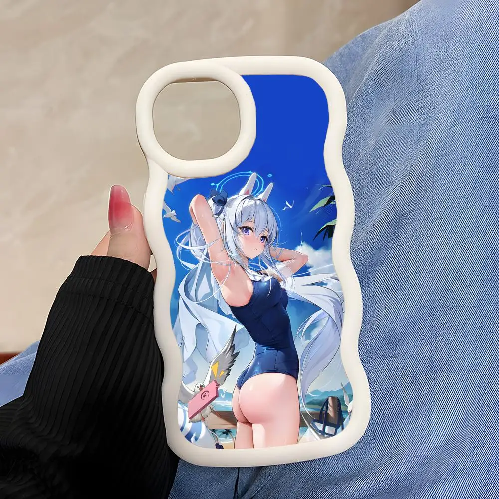 

Blue Archive Miyako Phone Case for iPhone 17 16 15 14 13 12 11 Air Pro Max Plus White Soft TPU Wavy Edge Cover