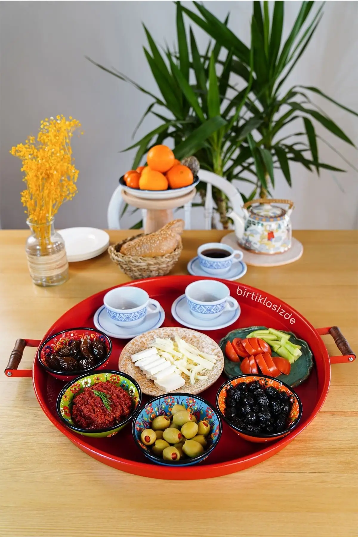 2 pcs 51 Cm and 37 Cm wooden handle Metal round red tray serving tray tray tray tray, breakfast luxury 2022 tray Tea tray