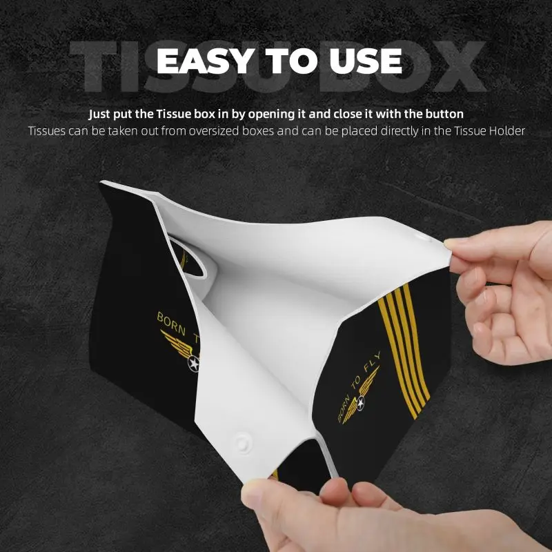 Born To Fly Flight Pilot Tissue Box Cover PU Leather Tissue Box Aviation Aviator Waterproof Tissue Holders for Home Office Car