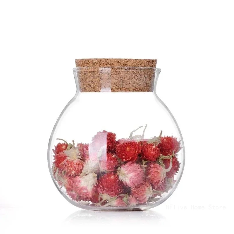 500ML Spherical Glass Food Storage Container with Cork Lids Large Capacity Sealed Glass Bottles Pot Jar for Kitchen Organizer