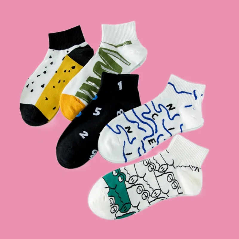 Chaussettes de sport respirantes pour hommes, chaussettes carillon Fashion, chaussettes de dessin animé tout assorties, confortables et décontractées, été, étudiants, 5/10 paires