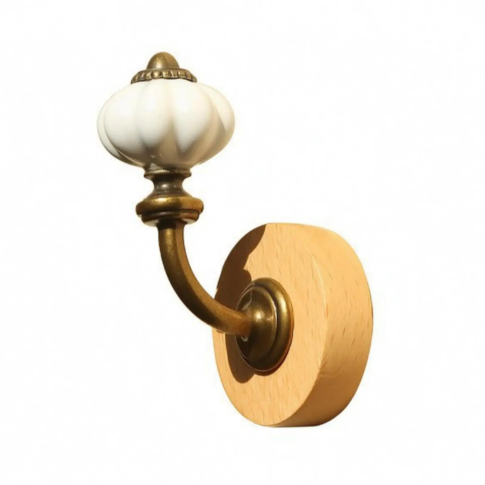 Wooden Base Coat Hook with Ceramic Finial Decorative Pumpkin Finial Wall Hook No Drill Wood Peg with Mount for Homeowners,