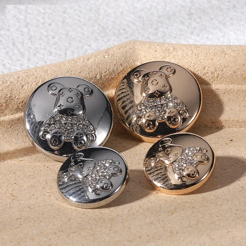 6PCS Metal Round Bear Buttons Small Fragrant Wind Women's Tweed Coat Trench Coat Jacket Fashion Hand-Sewn Buttons Decora