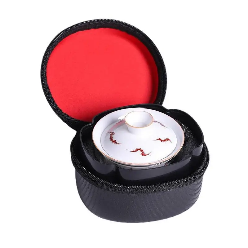 Portable Car Chinese Ceramic Travel Tea Set White Porcelain One Pot Three Cups Creative Gift Quick Guest Cup Outdoor Stainles...