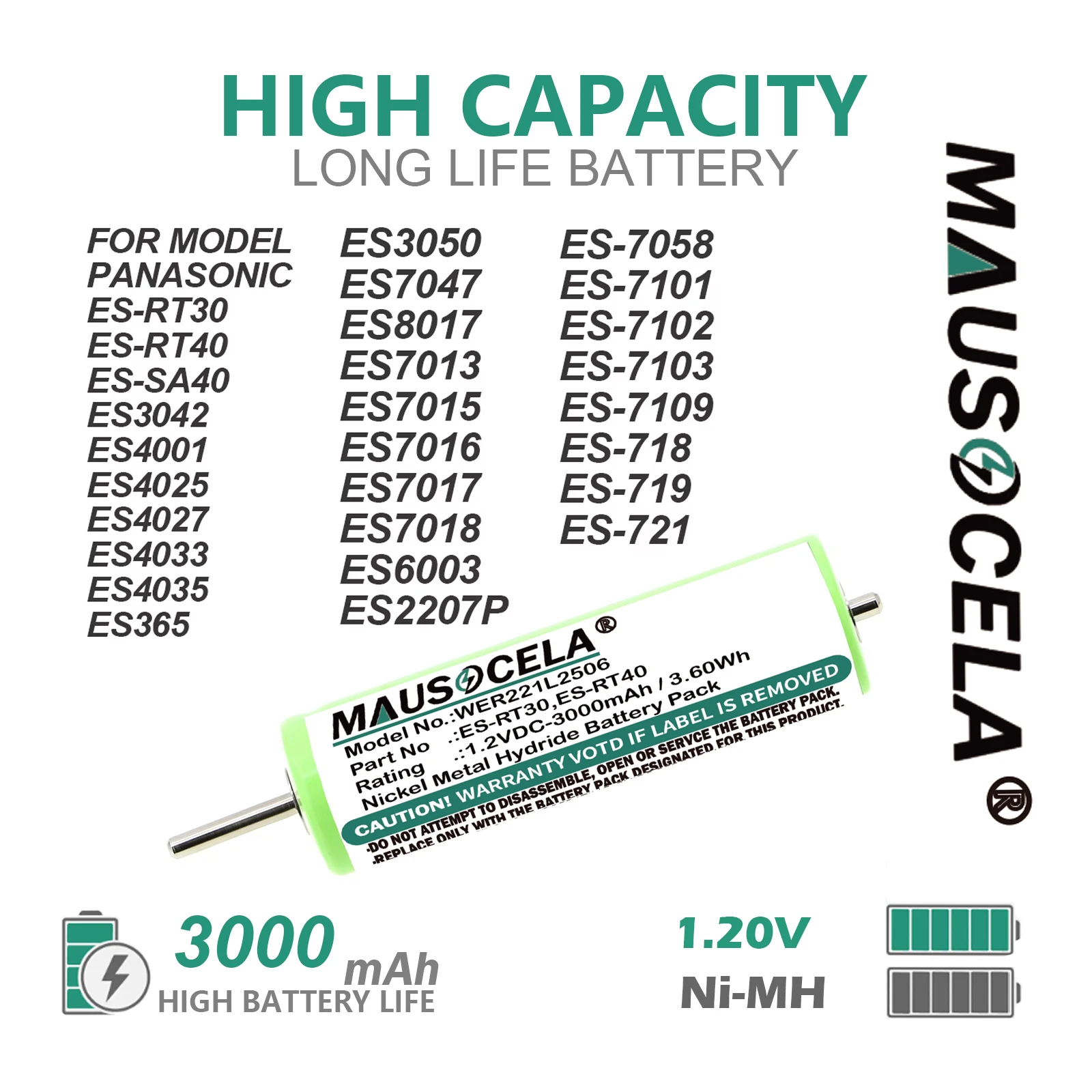 

3000mAh Electric Shaver Rechargeable Battery For Panasonic:ES-RT30,ES7026,ES7027,ES4033 ES4035,ES4036,ES4026,ES4027,WES7038L2506