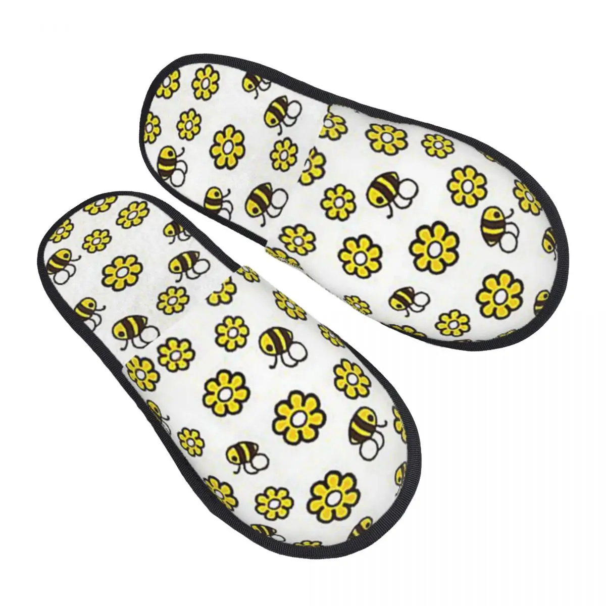 Custom Bee On A Sunflower Slippers Memory Foam Warm Soft Women House Slipper Bedroom Comfy Shoes