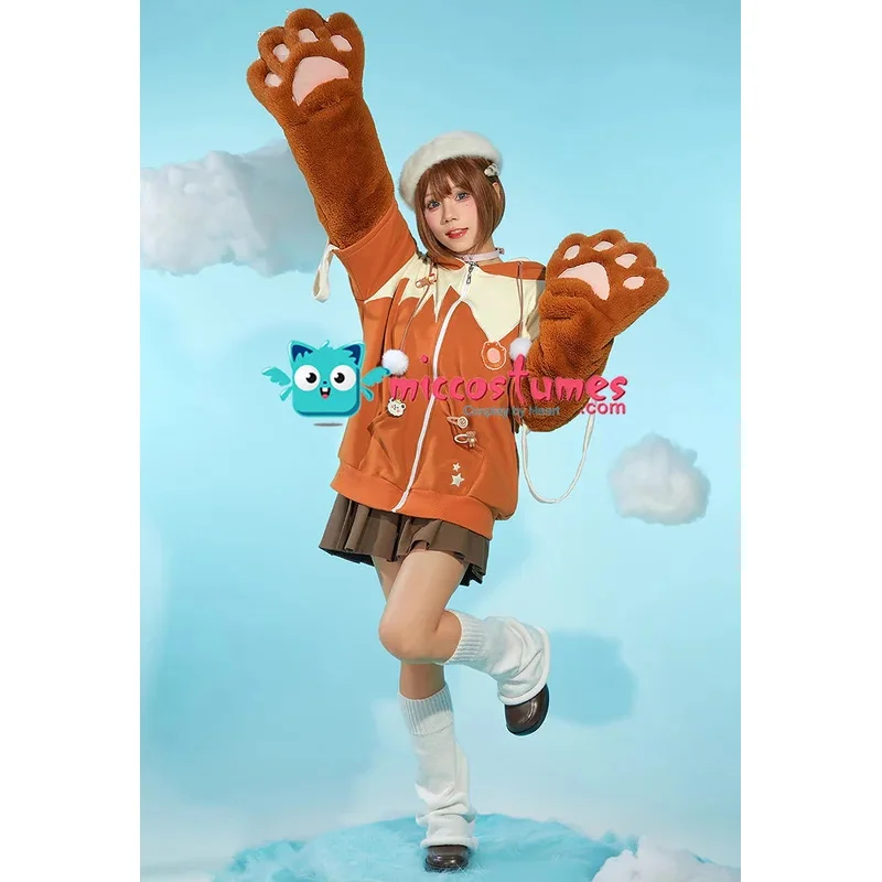 

Miccostumes женский PM производственный пуловер с капюшоном со съемной сумкой, дизайнерские перчатки с меховыми лапами, кавайная толстовка с капюшоном