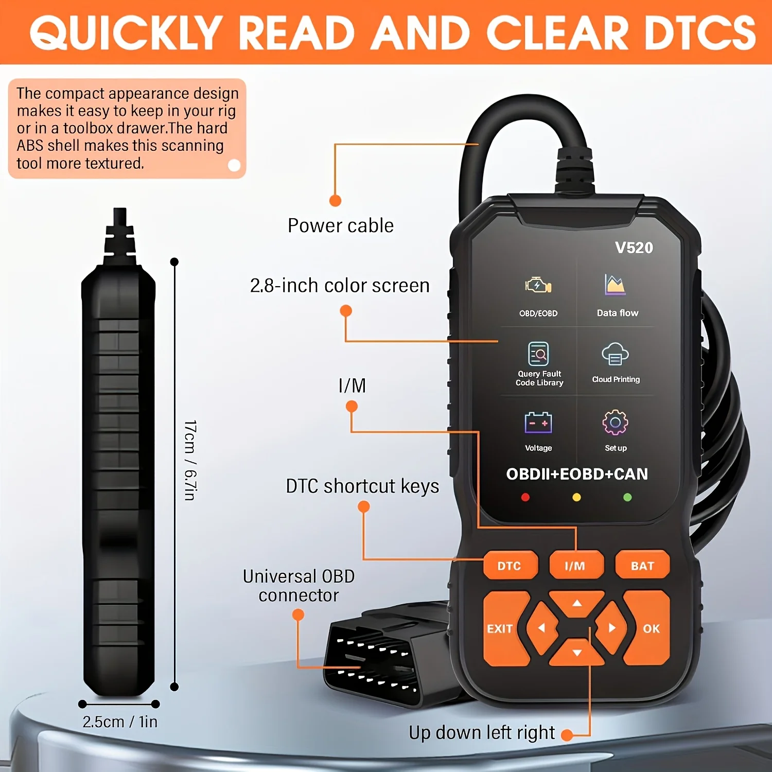 V520 Professional Advanced Obdii/Eobd Car Diagnostic Scan Tool, Battery Tester, I/M Readiness, Fault Code Eraser, Suitable for a