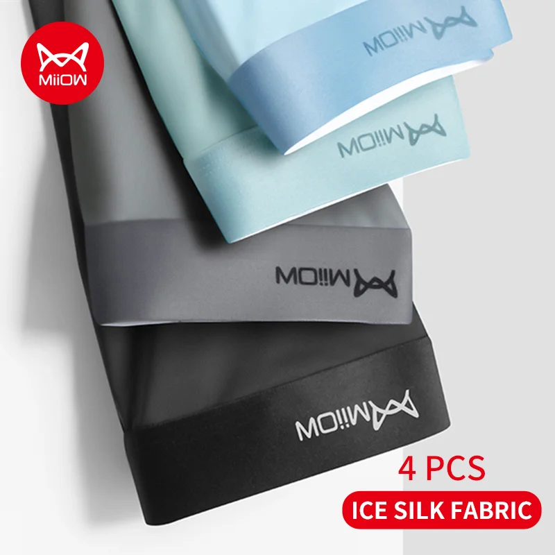 MiiOW 4Pcs Eis Seide Männer Boxer Shorts Graphene Antibakterielle Männer Unterwäsche Mann Unterhose Nahtlose Atmungsaktive Herren Höschen L-5XL