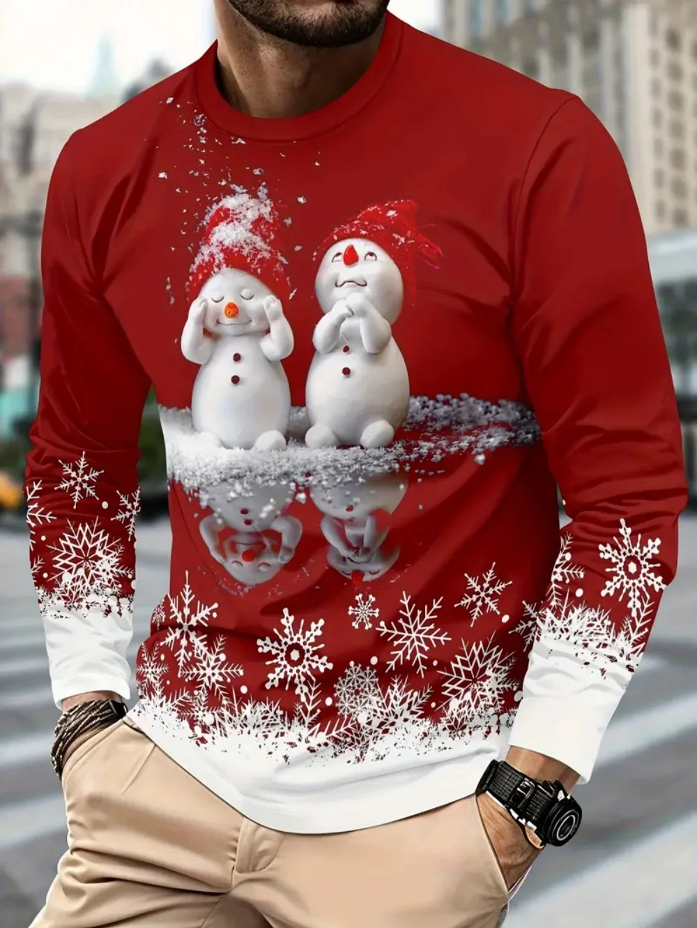 تي شيرت للرجل عيد الميلاد سانتا كلوز ثلاثية الأبعاد طباعة الرجال عادية كم طويل تي شيرت البلوز طاقم الرقبة Y2k بلايز الخريف ملابس للرجال #5