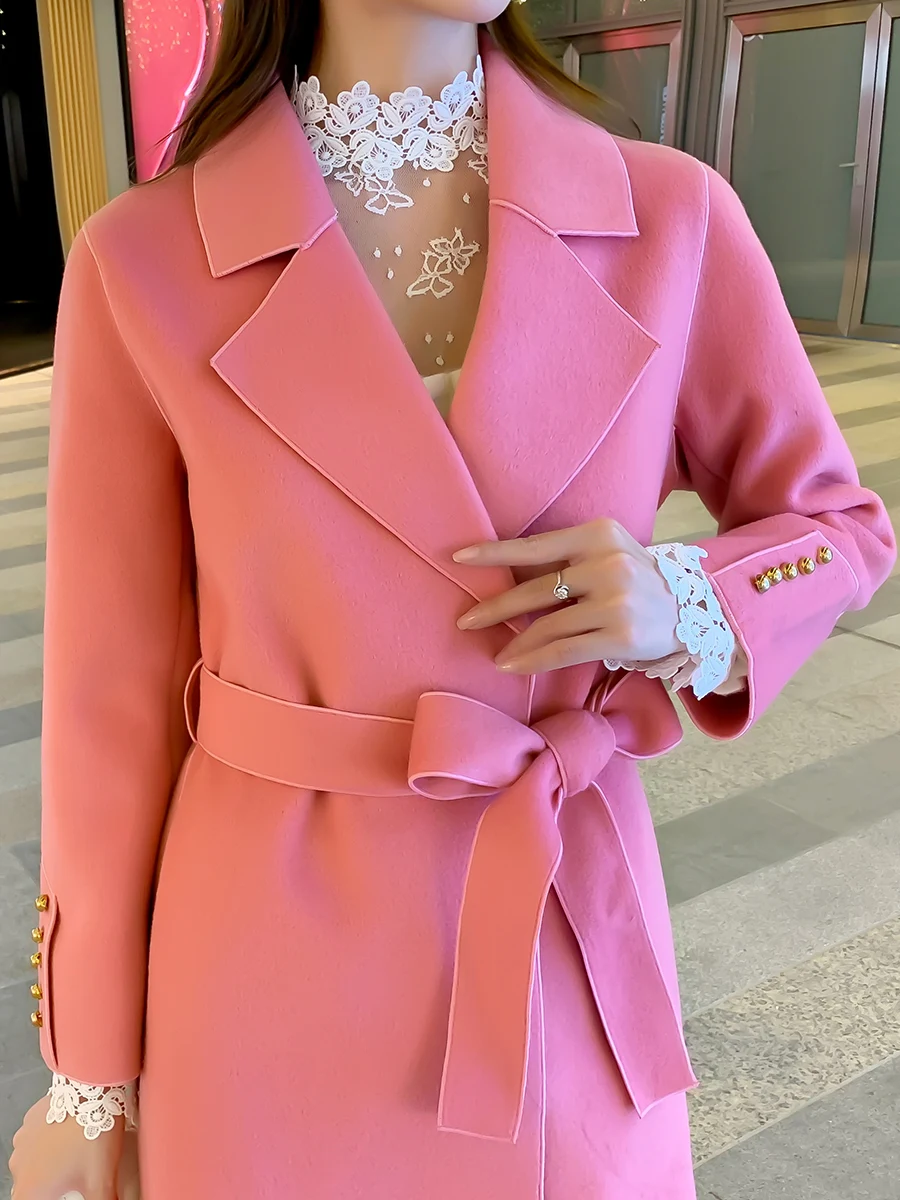 

Double-Sided Camere Overcoat Women's Mid-Length 2024 New Korean Version High-End Loose Hepburn Sle ular Woolen Coat Wi...