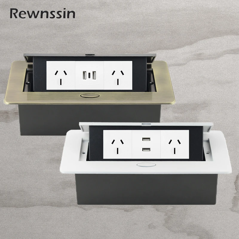 

AU pop-up desktop socket, three interfaces, with Type-C fast charging, Double USB interface, metal panel Hidden Outlet