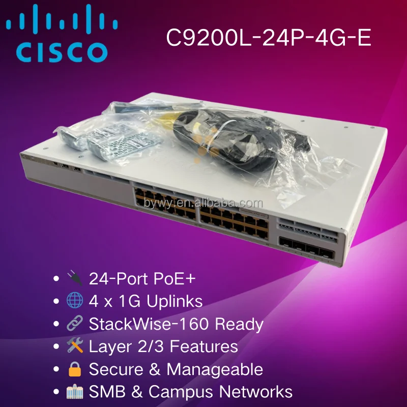 المصنع الأصلي الجديد مختوم C9200 سلسلة محول الشبكة 24 منفذ جيجابت Poe + نوعية جيدة C9200L-24P-4G-E #4