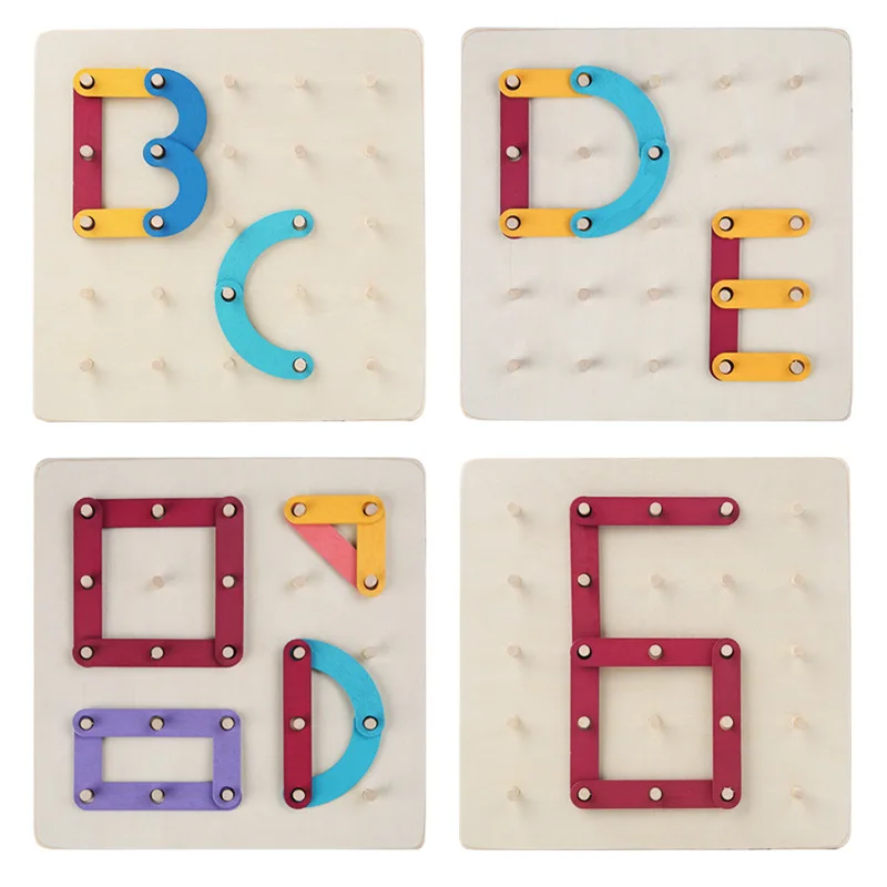 The New Montessori Wooden Geometric Numbers and Letters Nail Board Graphic Puzzle Puzzle Early Education Educational Games