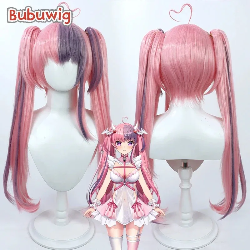 CyBubuwig 합성 머리 아이언마우스 코스프레 가발 가상 YouTuber 아이언마우스 80cm 긴 핑크 혼합 블루 포니테일 가발 내열성