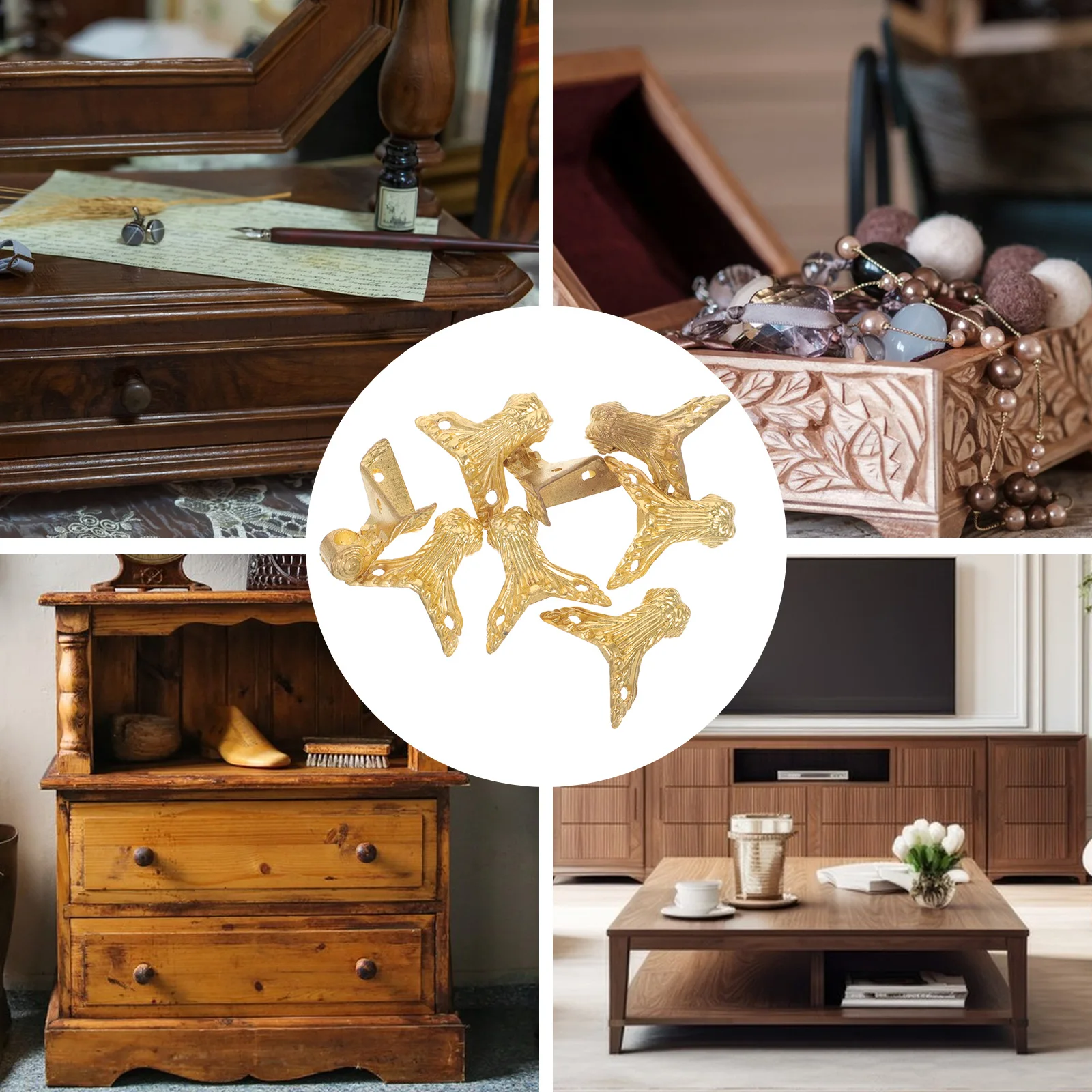 

8pcs Furniture Legs Zinc Alloy 313x362mm Golden Vintage Design Fixed Support Stable Safe Decorative Wood Case Legs Jewelry Box