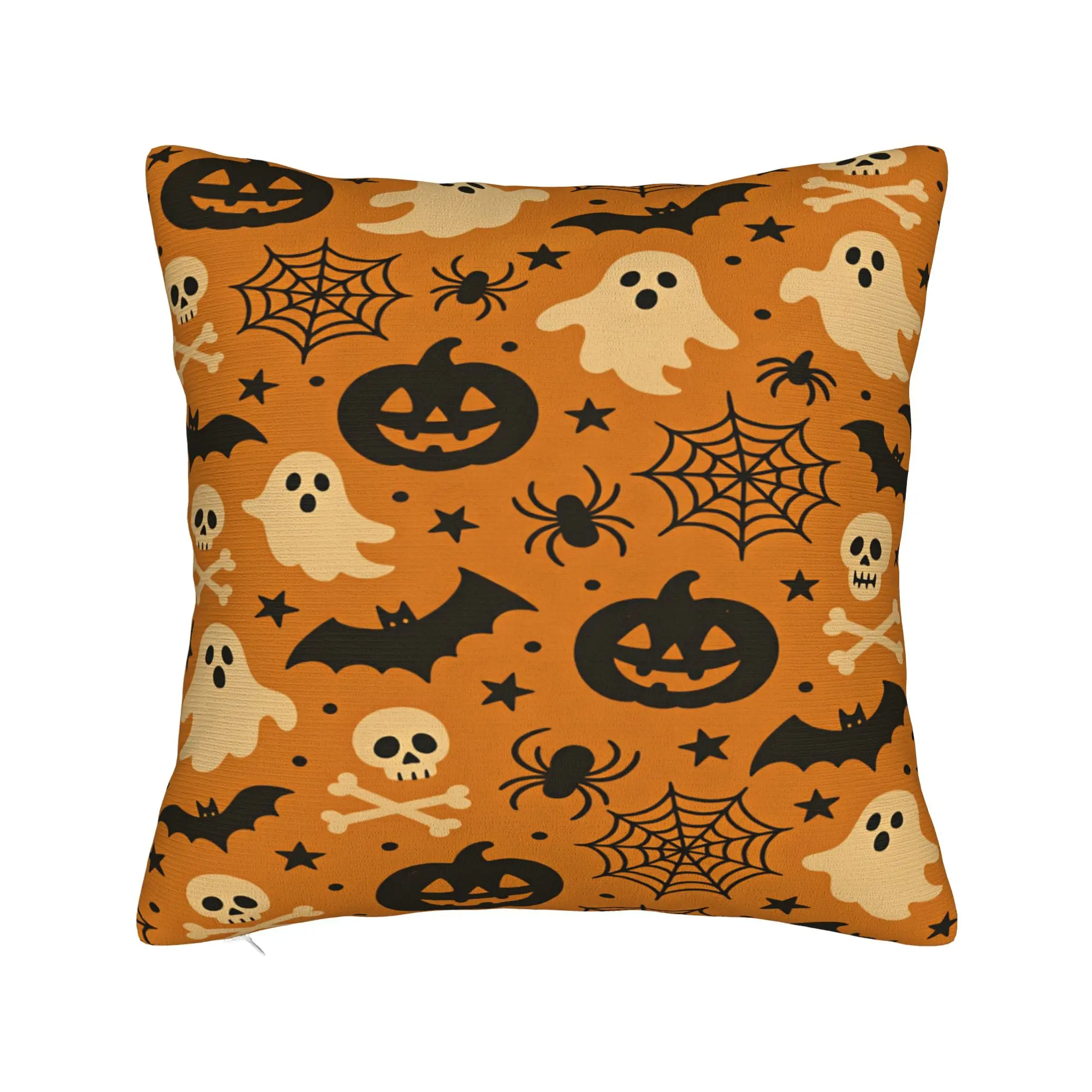 Pillow Cover Halloween Ghost Bat Skull Spider Pumpkin Orange Seamless Pattern  Retro Trendy Pillow Case For Wedding Party