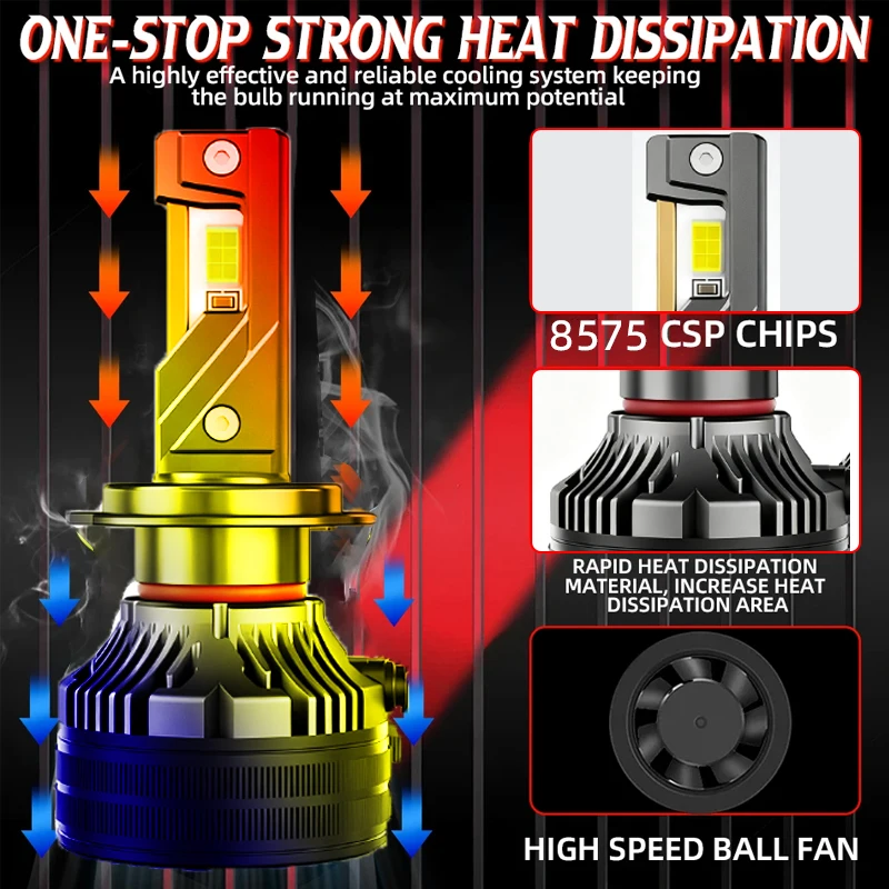 H4 H7 H11 Led المصابيح الأمامية 4000 واط 5000000LM 3 أنبوب النحاس 8575 CSP رقاقة السيارات ضوء H1 H3 H8 H9 HB3 HB4 9005 9006 9012 للسيارات #5