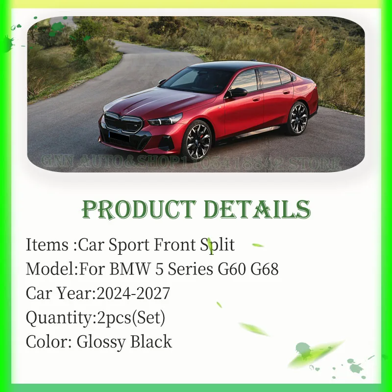Car Front Bumper Split Lip For BMW 5 Series G60 G68 2024 2025 2026 2027 ABS Bumper Reinforcement Decoration Exterior Accessories
