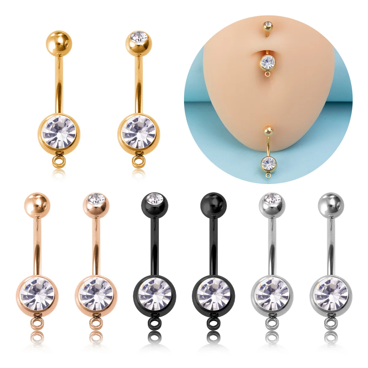 1/4pcs Belly Button Rings DIY Jewelry Making Supplies Findings Pendant Navel Stud Stainless Steel Barbell Piercing Body Jewelry