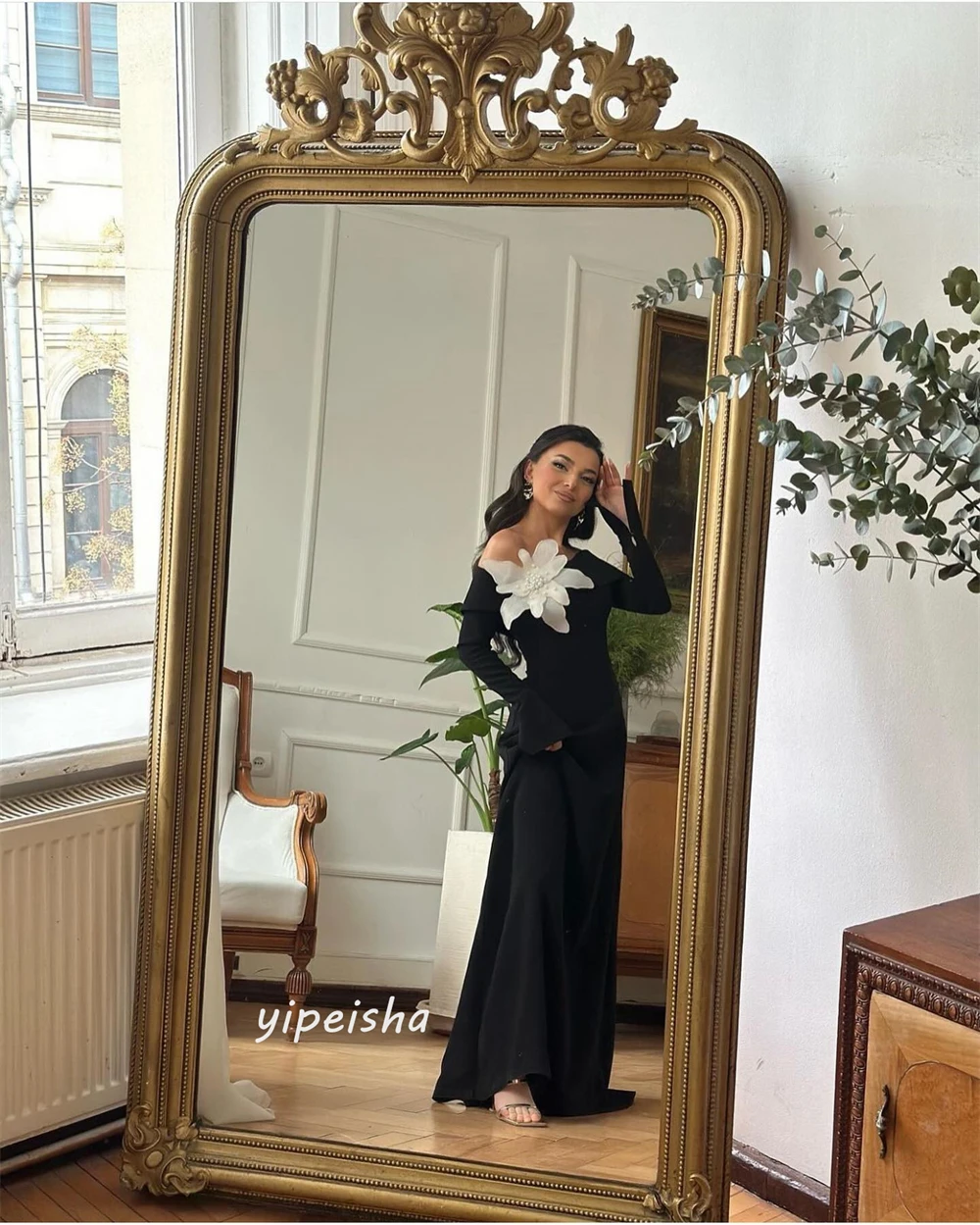 Jiayigong-Robe de Noël à fleurs en jersey, robes longues, Poretrait A-ligne, occasion sur mesure