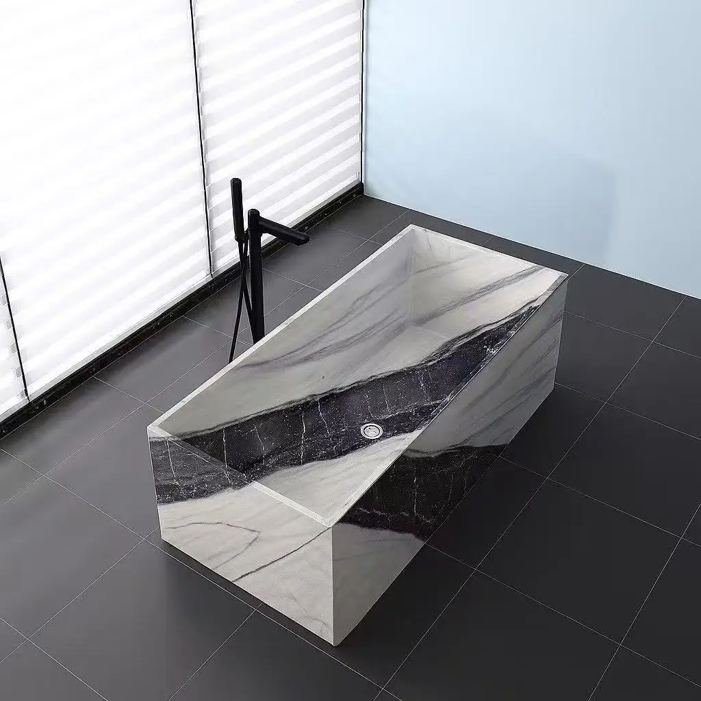 Custom Luxury Marble Bathtub-Hand Carved Solid Stone Bathtub, Independent Bathtub for Master Bathroom and Designed Centerpiece
