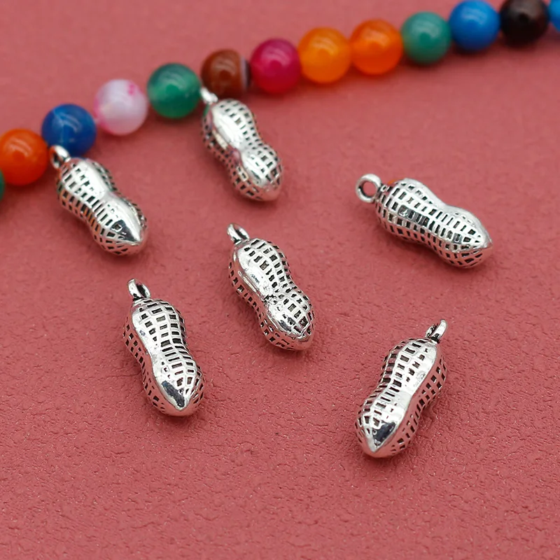 10pcs/Lot Sporty Tibetan Silver Stereo Solid Peanuts Pendants 17x7mm Good Sign Lucky Food Charms DIY Jewelry Necklace Bracelets