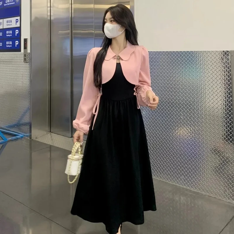 2023 Women Matching Sets French Graceful Pink Slim Coats Bandage Vest Dress Suits Spring Autumn Lady Evening Party Gown Outfits