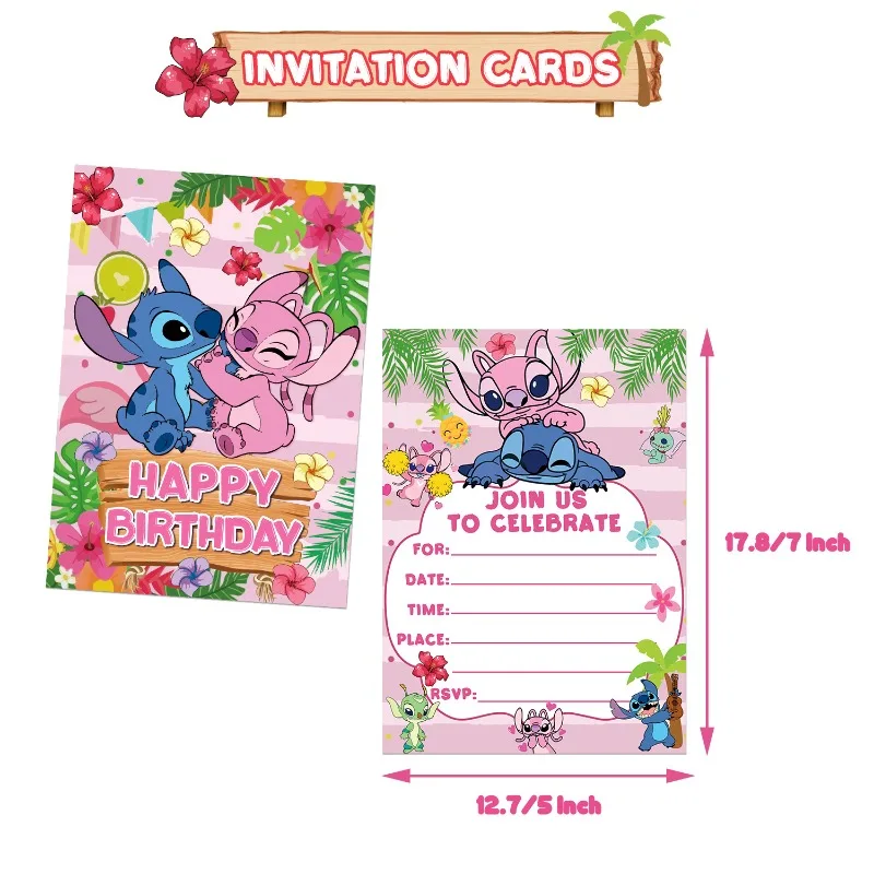 Pink Disney Lilo Stitch Theme Party Supplies DIY Balloon Birthday Banner Latex Balloon Decoration Cake Supplies Invitation Cards