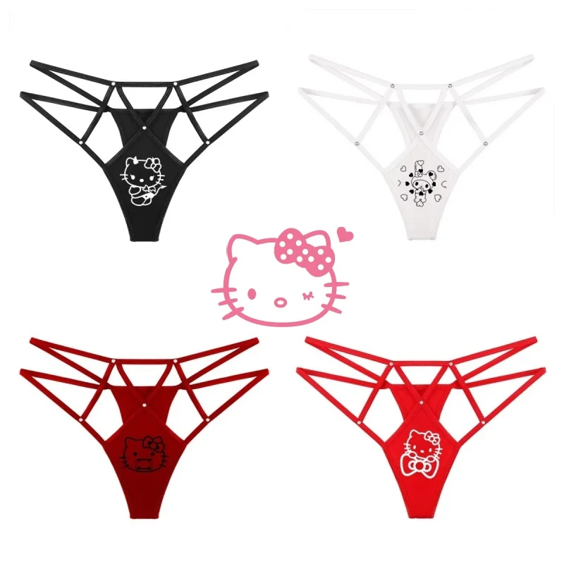 Hello Kitty panties hot stamping seamless breathable ice silk cross hollow thin strip sexy thong women accessories Holiday gifts