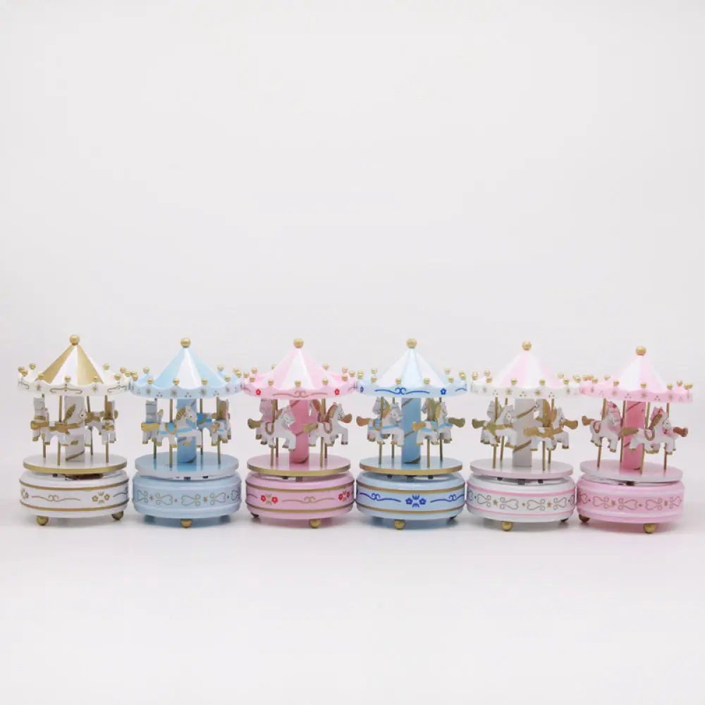 Carousel Music Box Merry Go Round Musical Keepsake Birthday Cake Topper Classical European Wooden Craft Gift For Home Decoration