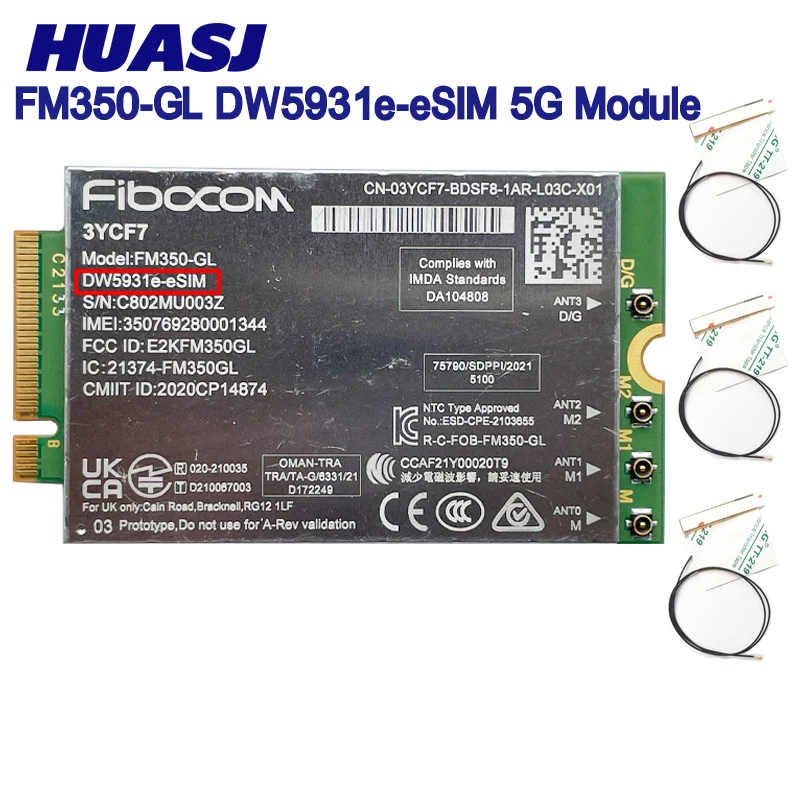 FM350-GL  DW5931e-eSIM 5G M.2 Module for Dell Latitude 5531 9330 3571 Laptop 4x4 MIMO GNSS Modem