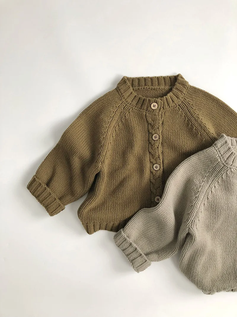 2024 Autumn New Children Knit Coat Solid Infant Girls Single Breasted Sweater Jacket Solid Kids Boys Cotton Knitwear Clothes