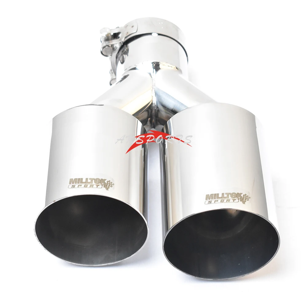 Universal Single Layer Dual Exhaust Pipe Left Or Right Side Double Shiny Stainless Steel Car Muffler Tip with Milktek