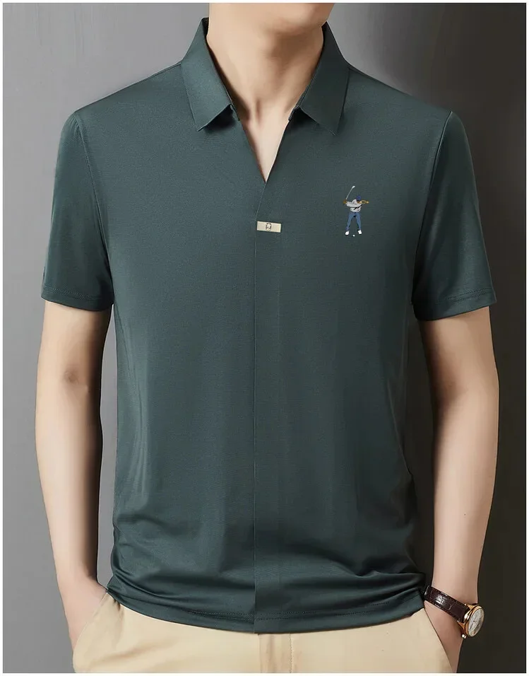 

Men's Golf Polo Shirt Design Short Sleeved Top Summer Ice Silk Comfortable Casual Solid Color Luxury Brand Men's Golf Clothing