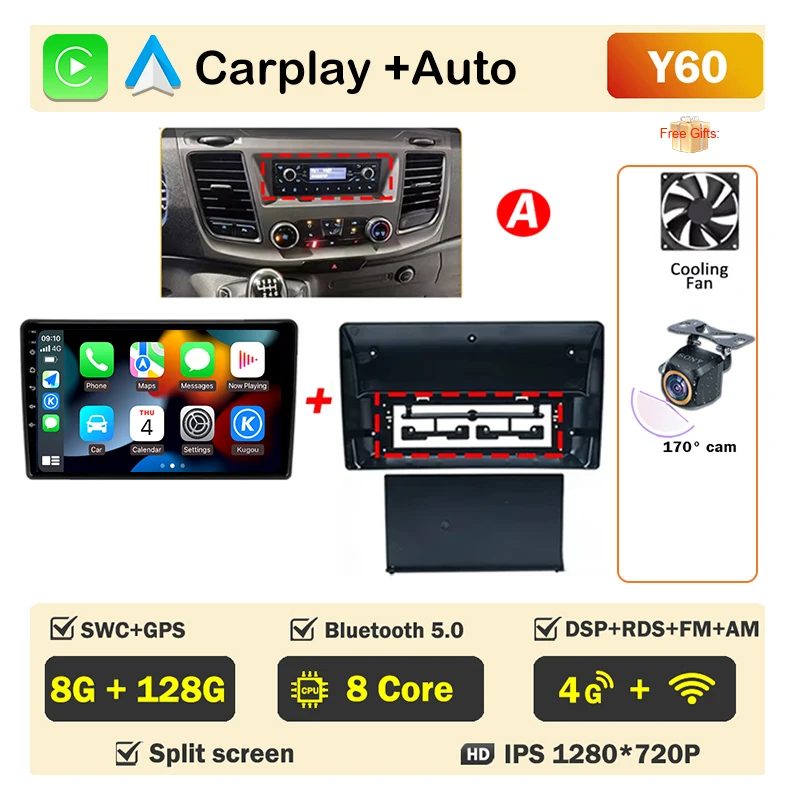 Auto Radio Android voor Ford Transit Custom 350 Transit V363 2020-2022 Multimedia Videospeler Navigatie GPS GEEN 2din Head Unit
