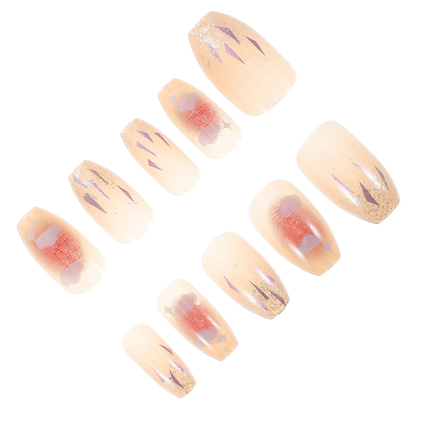 

24 Pcs Ice Through Rhinestone Design Full Cover Stick Short Coffin Nails Medium Length Reusable Acrylic Fake Nail Pieces