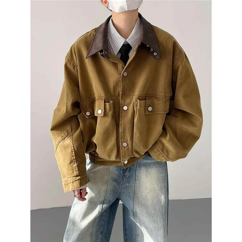 

Весенне-осенняя мужская джинсовая куртка в корейском стиле, модная, высококачественная, в стиле ретро, рабочая одежда, свободного кроя, с цветными вставками, в стиле пэчворк.