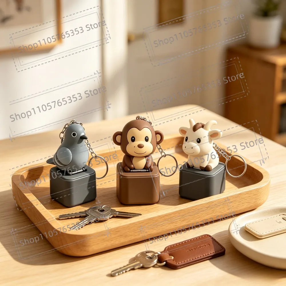 Monkey,pigeon,Pigeon Animal Button Keychain with LED Sensory Design Ring Sound Emitting Seagull Keychain Pendant Decorative