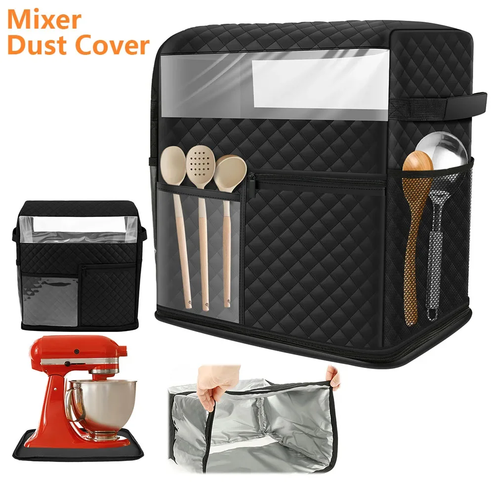 

Mixer Dust Cover Polyester Stand Mixer Cover with Clear Window and Multiple Pocket Kitchen Accessory for 5/4.5 Quart Tilt Mixer