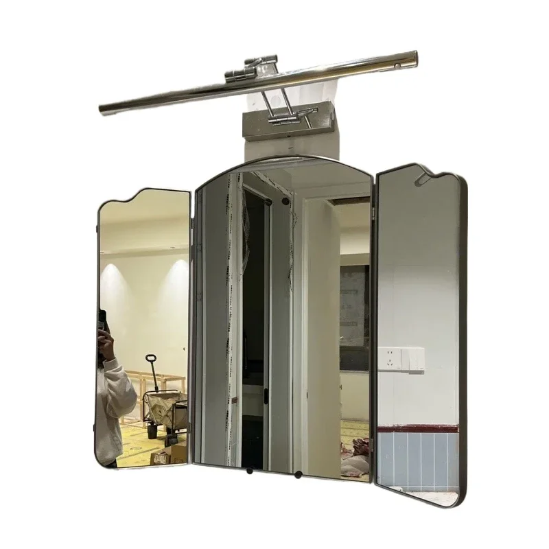 Stainless steel tri-fold cosmetic , bedroom comb table mirror, bathroom mirror, toilet, wall-mounted three-sided mirror