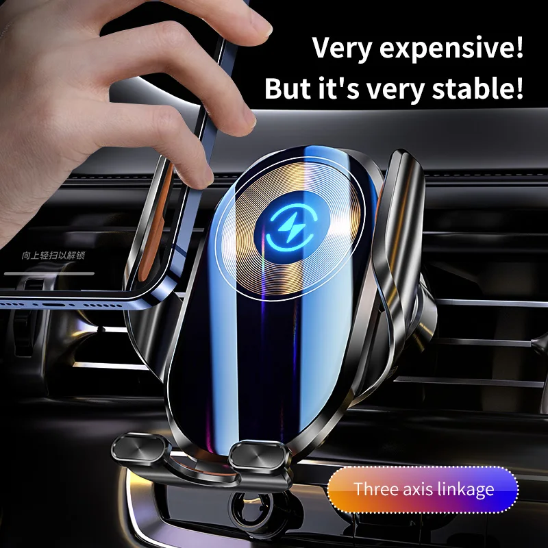 15W 3‑Axis Auto‑Align Wireless Car Charger – Dual Rear Sensor, 360° Rot, Built‑in Battery for iPhone & Android（A6）