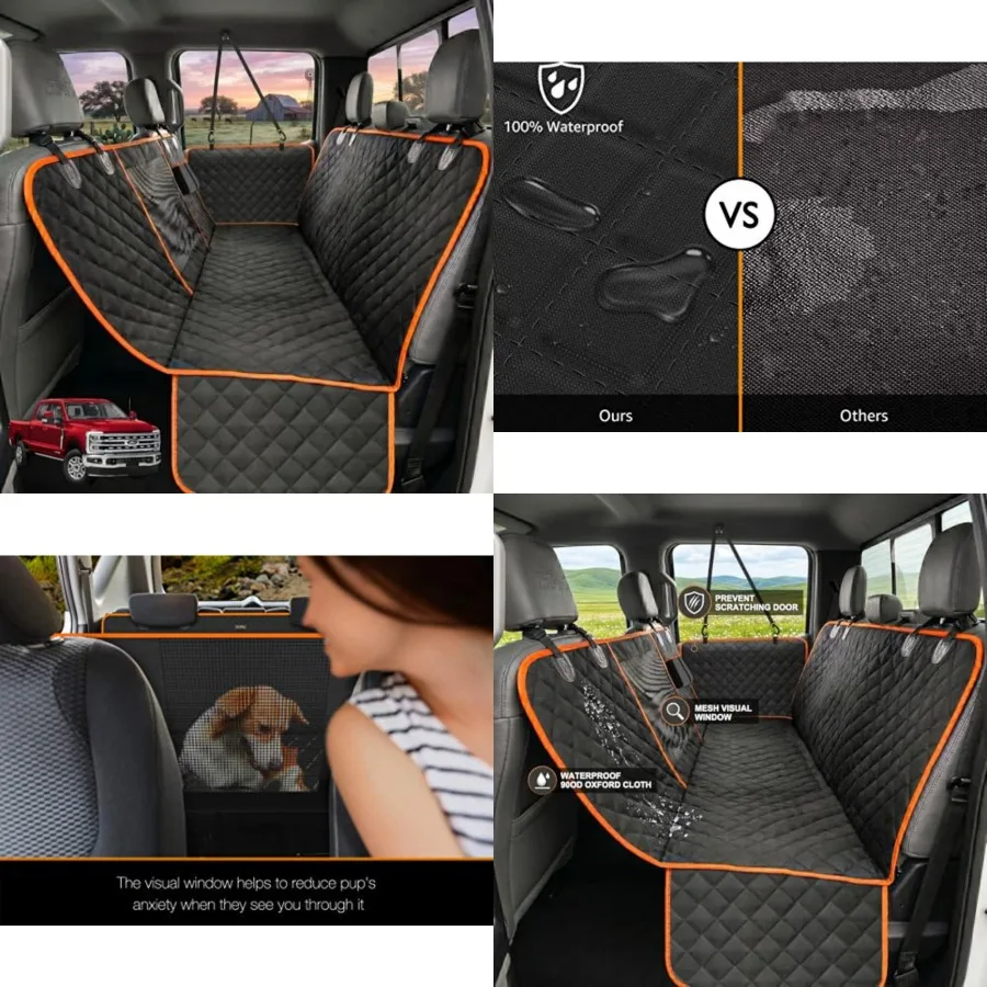 

X Dog Seat Cover for Trucks with Mesh Window Waterproof Dog Truck Hammock Durable Back Seat Protector for Full Size Pickup Truc