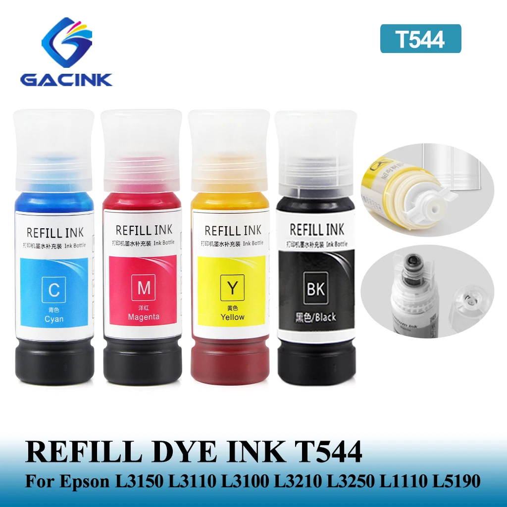 

70ml/130ml T544 544 Refill Dye Ink For Epson Eco Tank L3150 L3110 L3100 L3210 L3250 L1110 L5190 Desktop Dye Ink