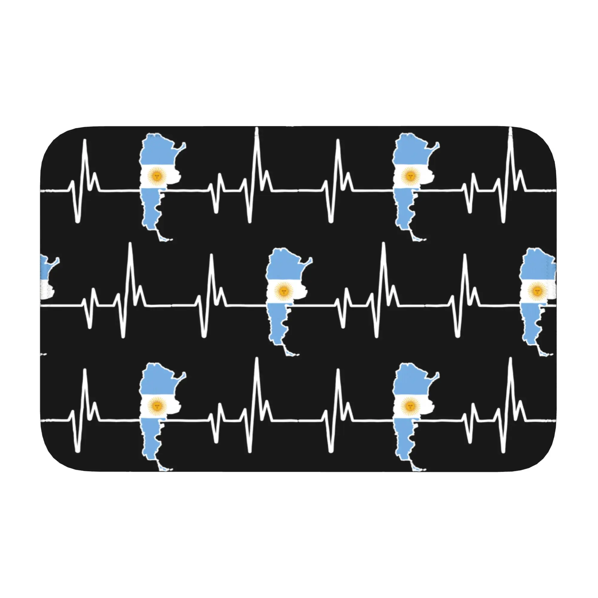Custom Argentinian Heartbeat Argentina Flag Doormat Anti-Slip Kitchen Bath Mat Living Room Door Floor Entrance Carpet Rug