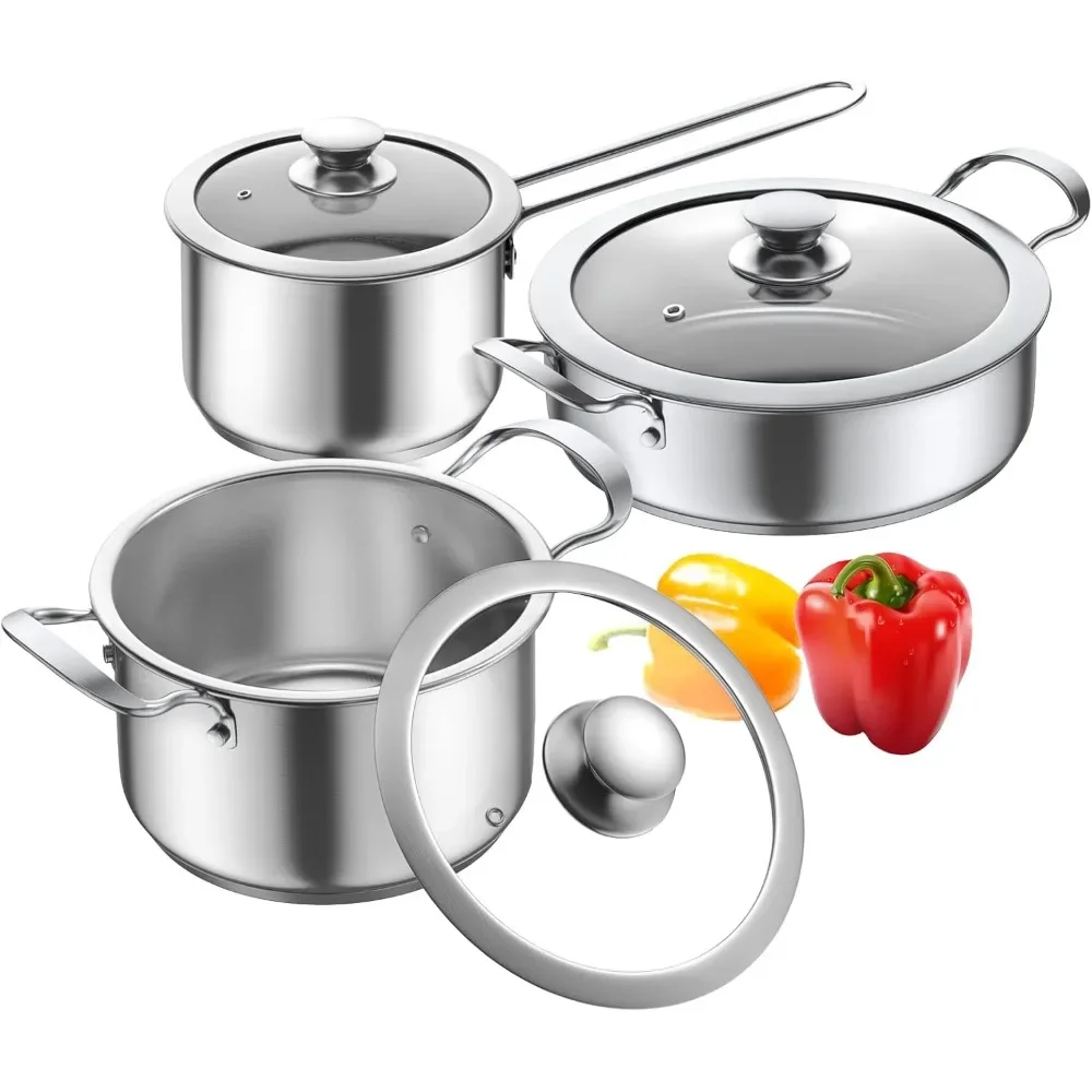 

Stainless Steel pots and pans set, 6 Piece Nonstick Kitchen Induction Cookware Set,Works with Induction/Electric and Gas Cooktop